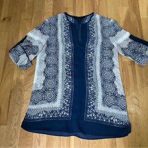 BCBG Maxazria Navy, Cream and Tan Patterned Women's Top